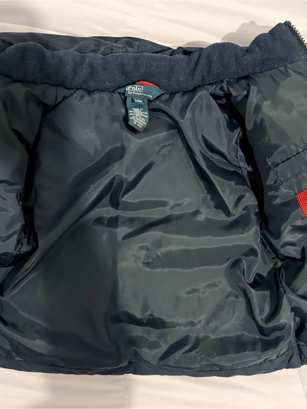 Ralph Lauren Navy Puffer Jacket with Red Polo Logo